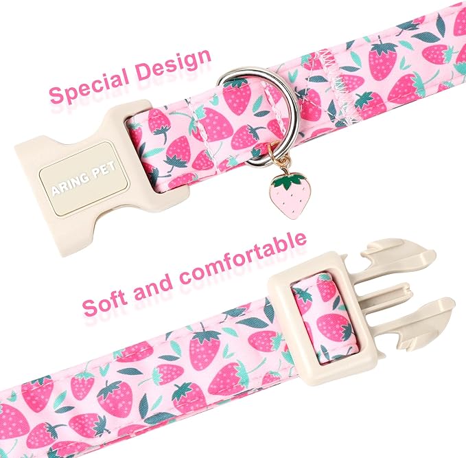 ARING PET Strawberry Dog Collar, Cute Spring Summer Pink Puppy Pet Collars for Small Medium Large Female Girl Dogs-XS