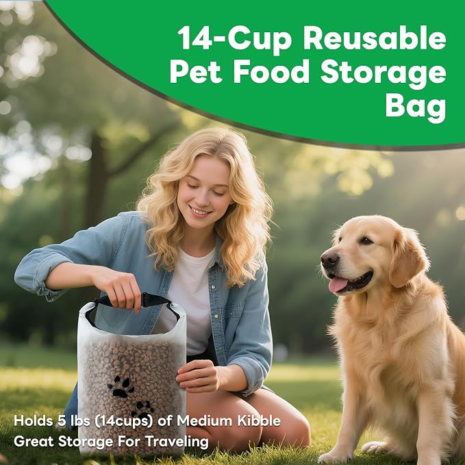 Dog Food Storage Bag with Roll-Top Closure, for Traveling, Camping,Boarding, Food Grade, 14 Cups (Mini)