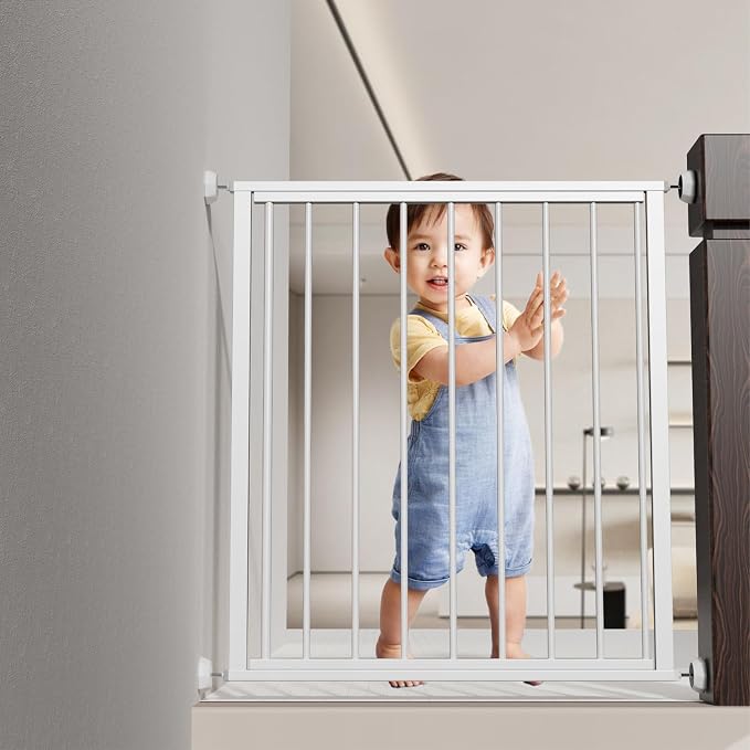 ICERO Baby Gate Wall Protector - Protect Walls & Doorways from Pet & Dog Gates - Pressure Mounted Gates Work on Stairs - Gates Wall Cups - 4 Pack - White