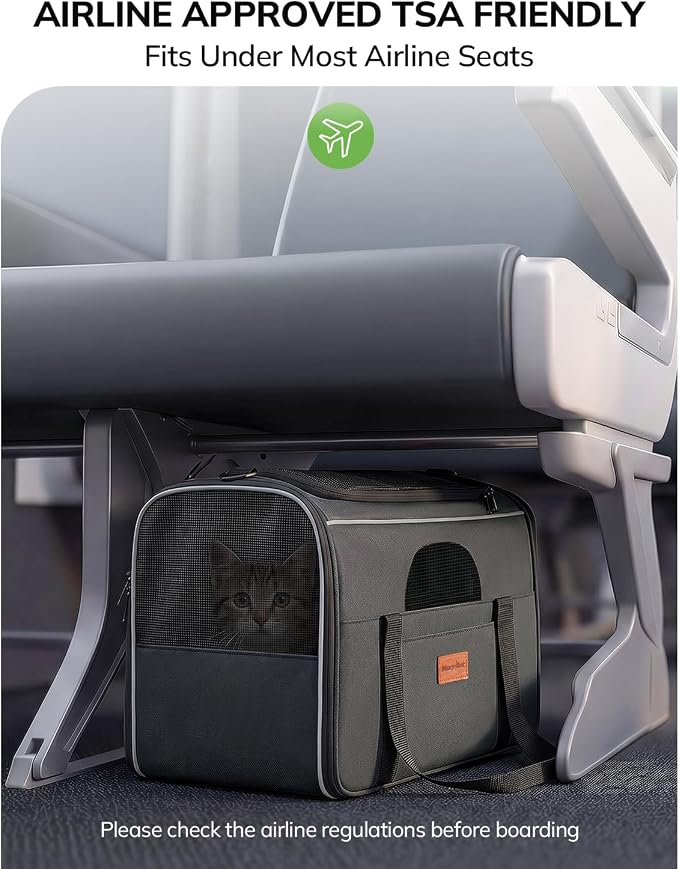 Morpilot Airline Approved Cat Carrier, 16.5" x11" x11" Soft-Sided Pet Travel Carrie with 4-Sided Mesh Ventilation for Cats & Puppies up to 15lbs (Dark Gray)