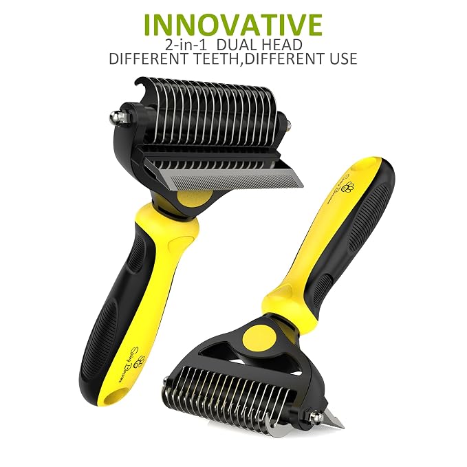 Spring Blossoms-2 in 1 Professional Grooming Rake for Cats & Dogs-Dematting Comb for Easy Mats & Tangles Removing,Pet Brush Safe No More Nasty Shedding and Flying Hair (Lemon Yellow)