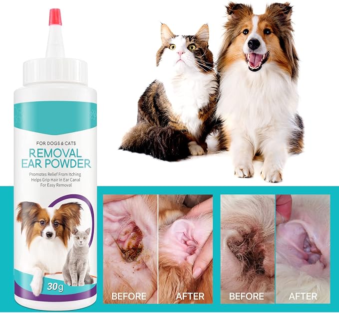 Dog Ear Powder for Hair Removal, Ear Infection Treatment for Dog & Cat,2pcs | Advanced Dog Ear Cleaner, Supports Infection Prone Ears, Gently Removes Ear Wax, Reduce Ear Odor in Pets & Soothes Itchy Ears