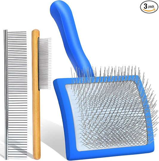 Wooden Long Pin Slicker Brush for Large Dog, Poodles & Doodles Long Hair | Grooming, Fluff & Detangle Heavy Dense Wavy Curly Coats to Easily Prevent Severe Hair Matting During Shedding Seasons