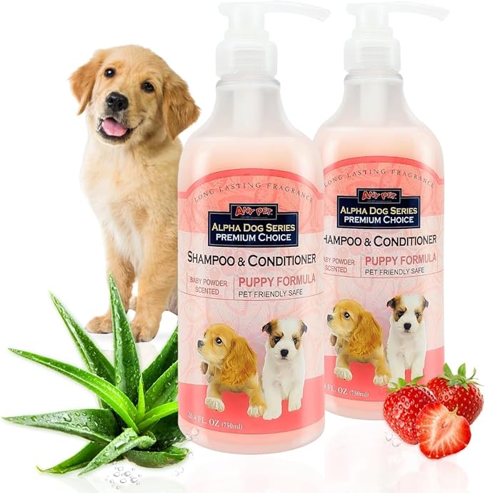 Natural Puppy Shampoo and Conditioner Tear Free with Aloe Vera, pH-Balanced Shampoo for Puppies, Tearless Dog Shampoo and Conditioner, Puppy Wash Sensitive Skin 26.4 Oz (Pack of 2)