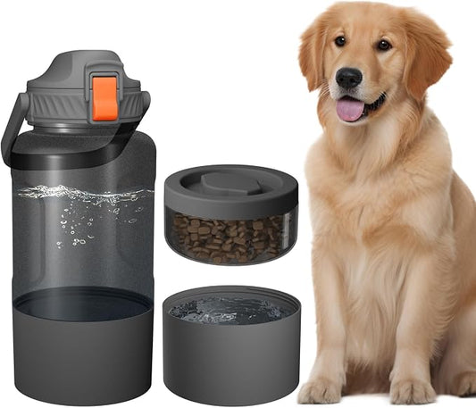Cibaabo 53oz Large Dog Water Bottle with Water & Food Bowl, 3-in-1 Portable Pet Feeding & Hydration Dispenser for Large Dogs & Humans, Leak-Proof Tritan Bottle for Hiking, Camping, Walking, Car Trips