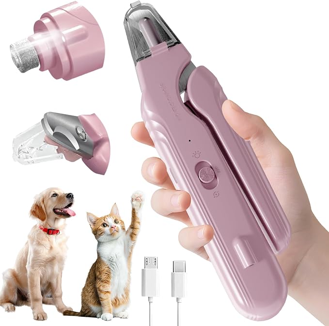 2 in 1 Dog & Cat Pets Nail Clippers and Grinder with Lights - Safety Guard to Avoid Overcutting,Professional Pet Nail Claw Trimmers, Professional Grooming Tools for Pets (Medium & Small Pet) (Pink) | Safety Guard to Avoid Overcutting, Sharp Blade, Pain...