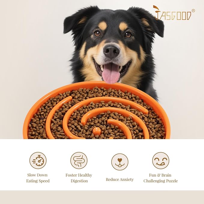 JASGOOD Slow Feeder Dog Bowl - Anti-Gulping, Prevents Bloat & Choking, Healthy Design for Large & Medium Dogs