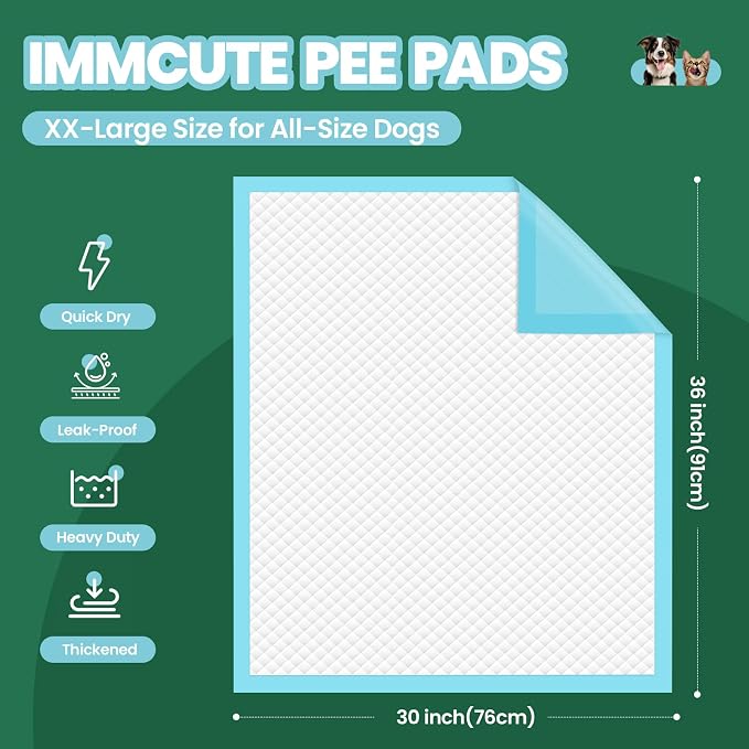 IMMCUTE 50 Pack Dog Pee Pads, 30"x36" Great Value Puppy Pads XL, Pee Pads for Dogs Cats Extra Large, Wee Wee Pads for Potty Training, Disposable Doggie Pads Super Absorbent & Leak-Proof