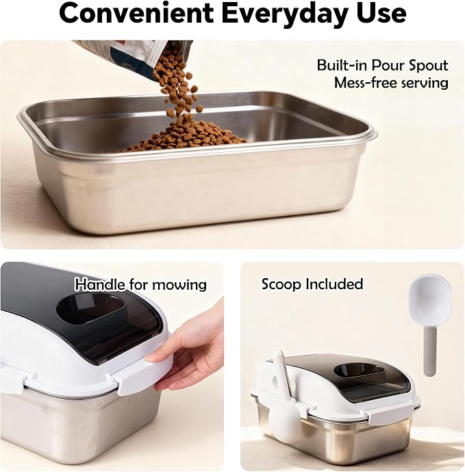 304 Stainless Steel Dog Food Storage Container with Lid for Cat Bird Pet Dry Food Treats, Mouse Proof Small Storage Bin Fits Up To 7 Lbs, Coming With Scoop