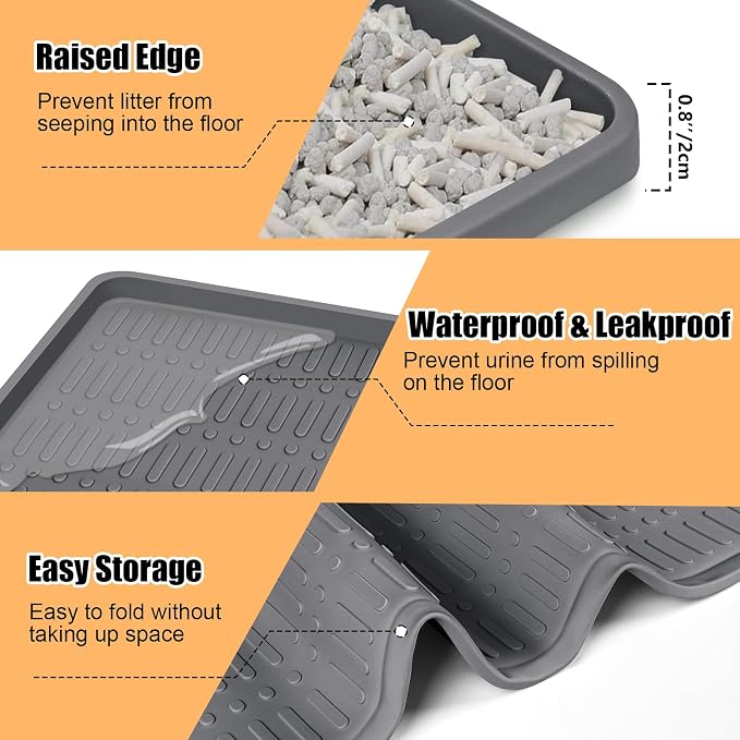 Silicone Cat Litter Mat 47" x 35" Cat Mat for Litter Box, Dark Grey | Extra Large Cat Litter Trapping Mat for Floor, Waterproof, Non-Slip Kitty Litter Box Mat with Raised Edge, Easy to Clean