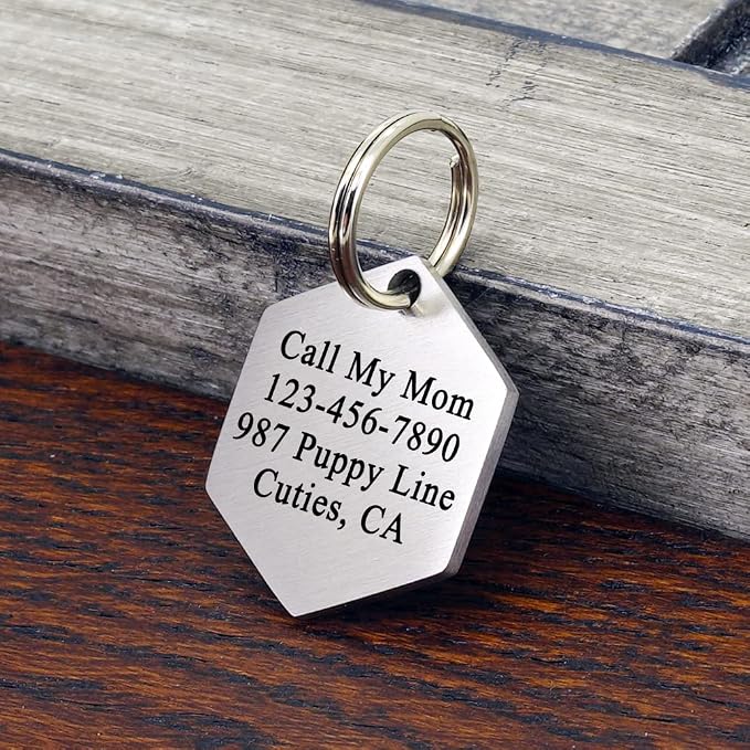 Ultra Joys Personalized Dog and Cat Tags - Stainless Steel, Hexagon Mountain Design, Silver Small, Custom Engraving Front and Back