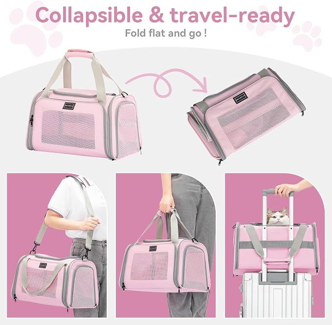 Airline Approved Cat Carrier 17.5×10.5×10.5 in, Escape-Proof Design with Locking Zippers & Safety Leash, Easy-Access 3-Way Entry, Washable Mat, Gift-Ready Holiday Choice for Cats up to 12 lb