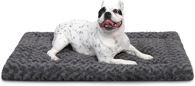 Exsnugy Washable Dog Bed Mat Medium Size Fluffy Pet Crate Pad 30x19 | Non-Slip Bottom Kennel Beds Ultra Soft Comfy Sleeping Mattress for Large Medium Small Dogs Gray