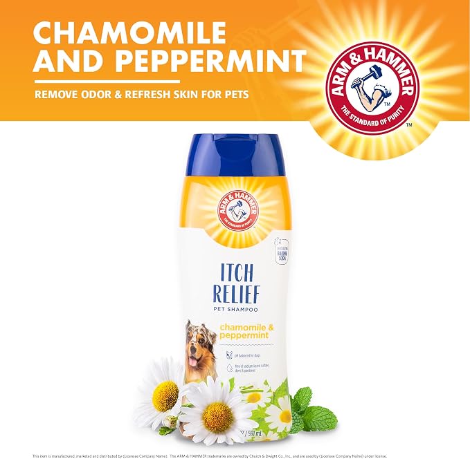 Arm & Hammer Itch Relief Dog Shampoo, Chamomile & Peppermint, 20 Fl Oz | pH-balanced formula, chamomile and peppermint, free of sulfates and parabens, soothes dry and itchy skin daily