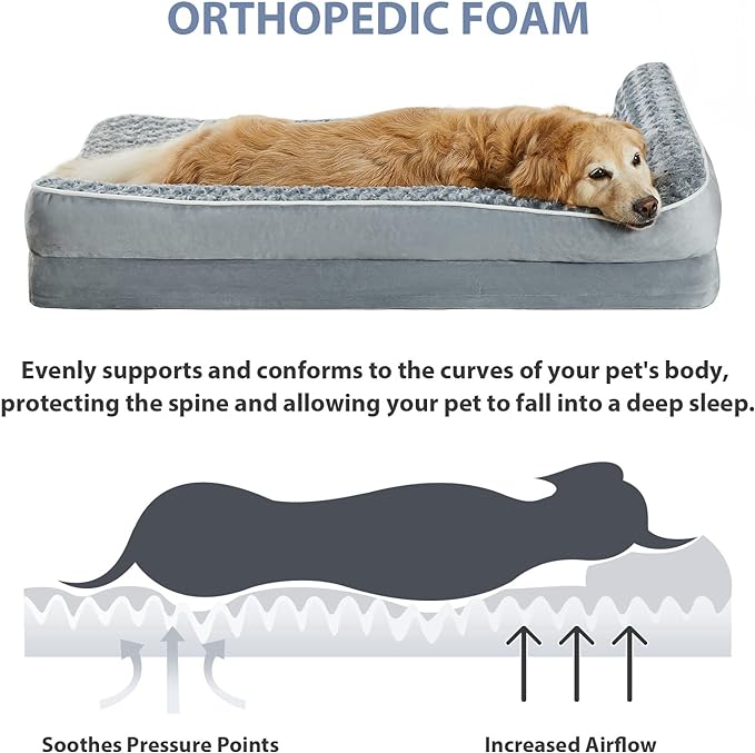 BFPETHOME Orthopedic Washable Dog Bed, Sleeping Couch for Large Senior Dogs | Deluxe Plush Rose Velvet Washable Cover, Egg Crate Foam Support, Waterproof Lining, Non-Slip Bottom, Senior Dogs