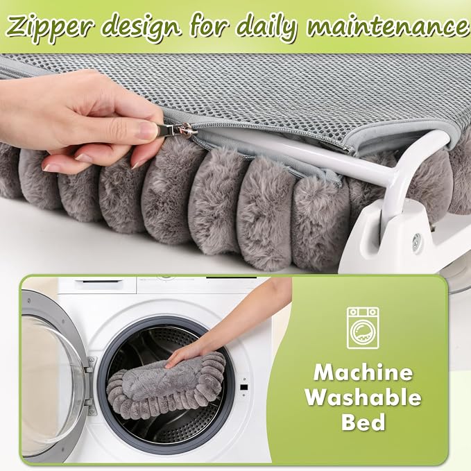 Zoratoo 2PC Cat Window Perch with Bolster Foldable Cat Hammock Cushion Bed for Window with Metal Frame, Cloud-Cuddle Cordless Window Resting Seat for Indoor Cats (Cushion Bed, Gray-L)