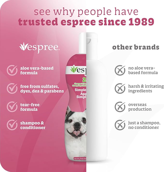 Espree Simple Soothe Dog Shampoo & Conditioner, Dog Grooming, 20 oz | Soothing Shampoo, Dog Conditioner, Professional Dog Grooming, Grooming Supplies, Moisturizing, Nourishing Coat, Salon Quality
