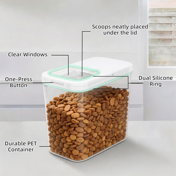 TBMax Dog Cat Food Storage Container 12Lbs with Airtight Flip-up Lid, Large Pet Food Dog Treat Container with Scoop, Airtight Food Storage Bin for Kitchen Organization