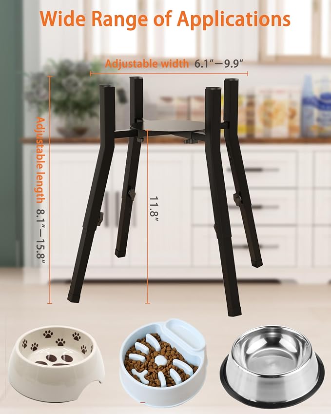 Piskyet Raised Dog Bowl Stand for Large Dogs Adjustable Elevated Dog Bowl Fits 6-10" Bowls, Height Adjustable to 7.6-15" Tall,Single Food and Water Stand Feeder(Bowl not Included)