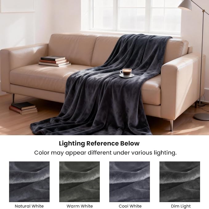 gogobunny Waterproof Flannel Blanket for Bed Couch Sofa, Reversible Double-Sided Throw for Dog Cat, Stain Resistant Furniture Protector Against Liquid Pee and Fur (90" x 108", Dark Grey/Light Grey)