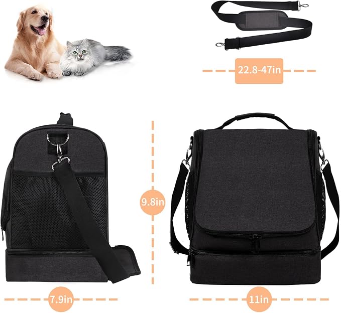 Dog&Cat Grooming Supplies Bag, Adjustable Compartments Wall Mounted Dog Grooming Bag for Pet Groomers, Cat Grooming Bag for Dog Clippers/Wipes/Hair Remover/Nail Trimmer/Brush/Comb/Shampoo
