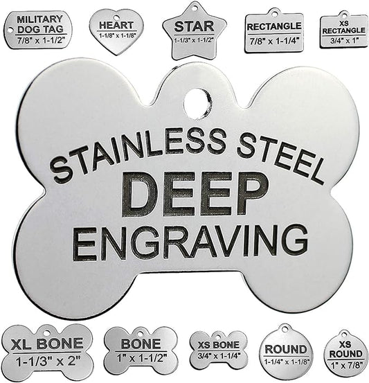 DEEP Engraved Premium Dog & Cat ID Tag – Personalized, Stainless Steel, Long-Lasting Durability - Bone 1" x1-1/2 (1-Side Engraving)