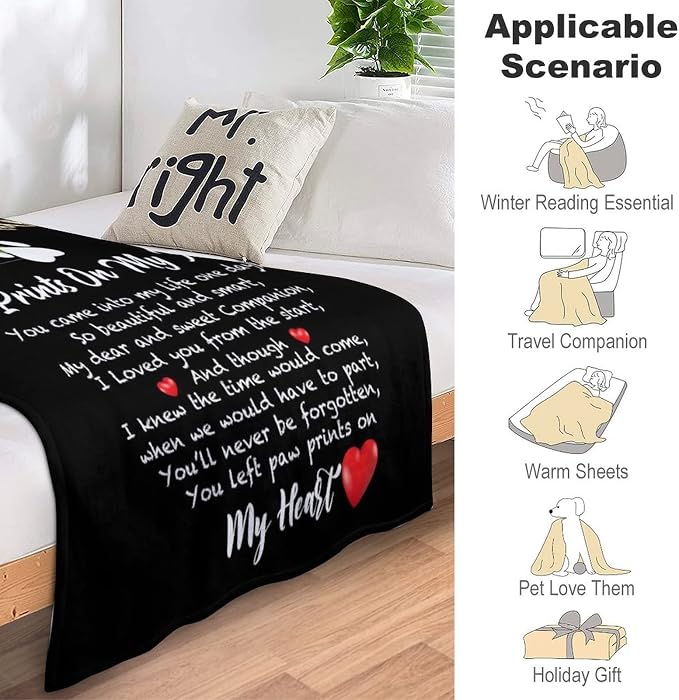 Dog Memorial Blanket, Personalized Dog Blankets with Photo Name for Pet Lover, Personalized Pet Memorial Gifts, Cat Loss Gift, Bereavement Gifts for Loss of Dog, Loss of Pet Sympathy Gift 40"x50"