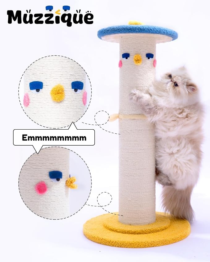Cute Cat Scratching Post, 31 Inch Tall&Thicker Scratcher with Top Perch Bed | Large Sisal Rope Scratch Post, Full Strectch for Indoor&Adult Cats/Kitten, Heavy&fun Play Stand, Sturdy Climb Tree Furniture