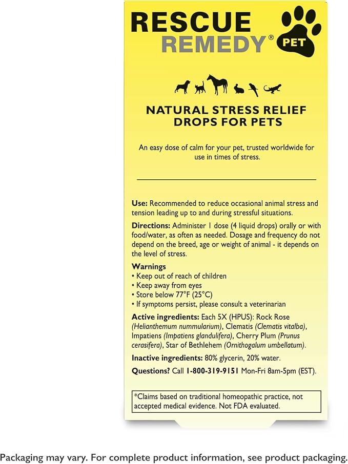 Rescue Remedy Pet Dropper - 20mL - Stress & Tension Support for Dogs & Cats with Bach Natural Flower Essences - Sedative-Free, Homeopathic Liquid Formula - For All Breeds, Ages & Weights