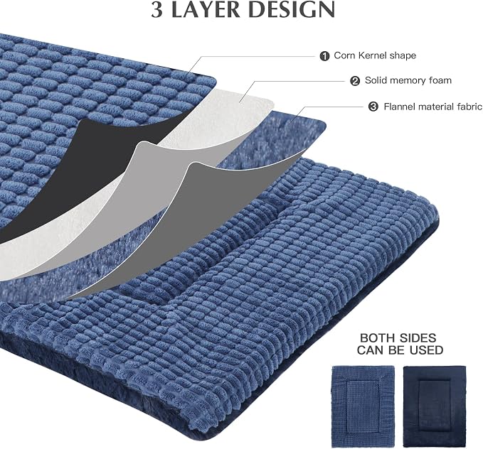BVAGSS Reversible Dog Crate Pad, Memory Foam Pet Bed Mat, Soft Warm Machine Washable Sleeping Kennel Mattress for Small Medium Dogs XH079 (21''x13''x1.6'',Navy)