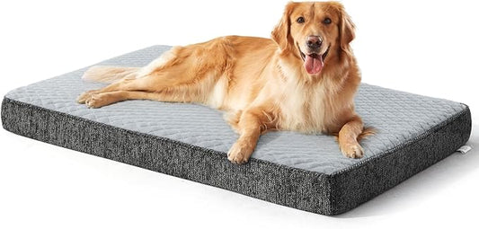 JOEJOY Orthopedic Dog Bed for Extra Large Dogs, Washable Dog Crate Bed Large Sized with Removable Cover, Egg Memory Foam Big Pet Beds, Light Grey, 47"x29"