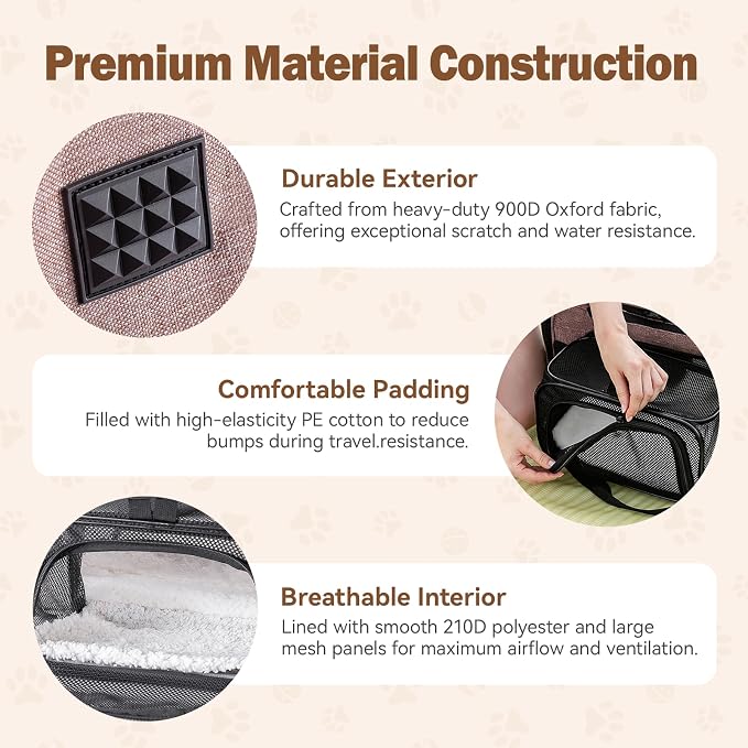 Cat Carrier Soft Sided, Expandable Pet Carrier for Medium Small Pets, Collapsible Travel Carrier with Hard Shell, 360° Panoramic Mesh, Washable Waterproof Pad | – 17.3×13.8×9.4 (Black)