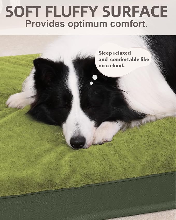 KSIIA Orthopedic Dog Bed for Extra Large Dogs with Waterproof, Green, 47x29 | Deluxe Soft Plush Dog Crate Bed, Washable Pet Mat with Removable Cover & Egg Crate Foam for Extra Large Dogs Sleeping