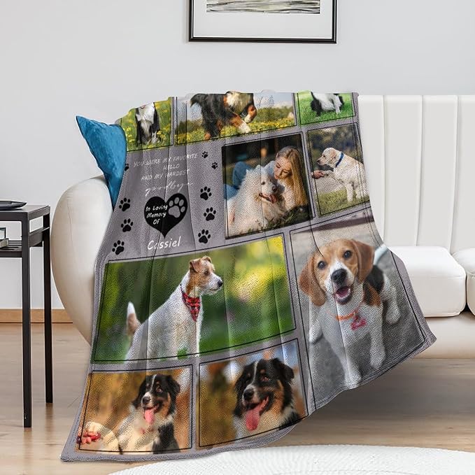 Personalized Dog Blankets with Photos Custom Dog Blanket with Pictures - Customized Pet Memorial Blanket Gifts for Loss of Dog, Loss of Pet Remembrance Gift, in Loving Memory Blanket for Dog Lover M