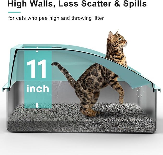 AIPERRO Stainless Steel Litter Box | XL Enclosed Cat Litter Boxs with Lid for Big Cats | High Sided, Anti-Urine Leakage | Non-Stick Bottom & Includes Litter Mat & Metal Scoop (Turquoise, X-Large)