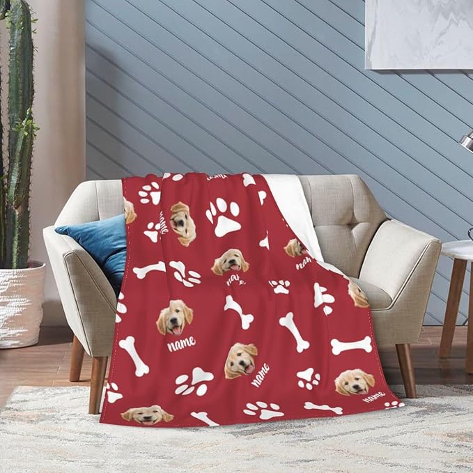 Nxwdwqa Personalized Dog Face Blanket Throws with Photos, Custom Pet Face Blanket, Dog Gifts for Pet Lovers, Customized Puppy Blanket for Adult Kid Birthday Christmas Fathers Mothers Valentines Gift