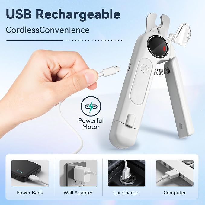 2-in-1 Quiet Electric Pet Nail Clipper & Grinder with Light for Dogs Cats | Dual LED Lights,3-Speed Grinder,Nail Clipping Splash Guard,Type-C Rechargeable,Quiet Design for Anxious Dogs & Cats