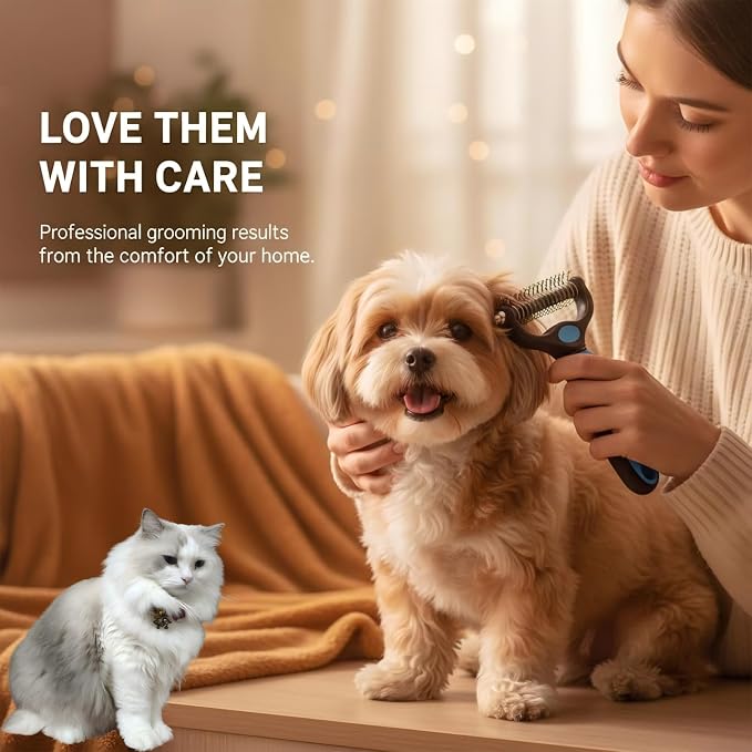 Dematting Comb for Dogs and Cats, 2026 New Undercoat Rake Pet Brush for Long Hair, 2-in-1 Dual-Sided Deshedding Dog Brush Removes Tangles Knots and Loose Fur, Grooming Tool for Thick Coats (Pink M)