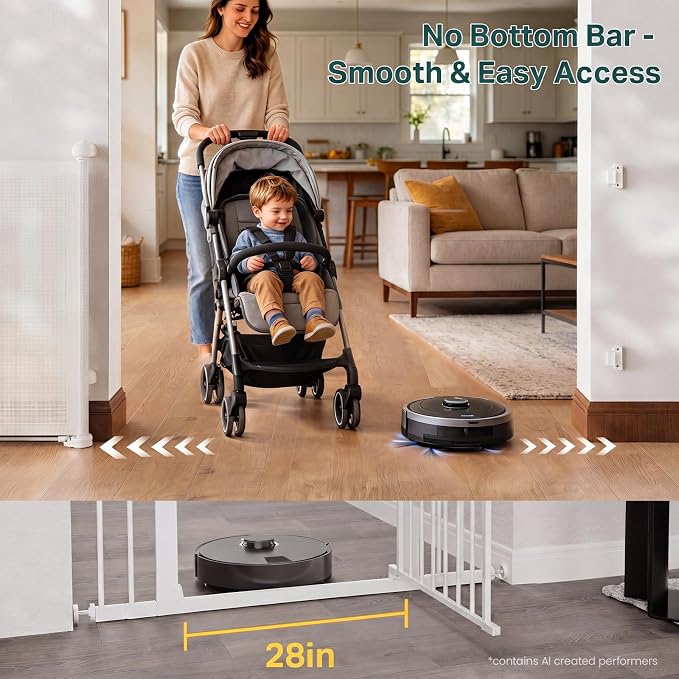 Cumbor 27-40" Retractable Baby Gates for Stairs & Doorways, Hardware Mounted Mesh Dog & Pet Gate, Easy Walk Through, One-Hand Operation, Anti-Crawl Adjustable Safety Gate for Dog, Indoor Outdoor White