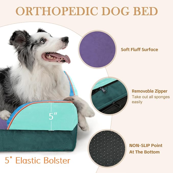 Comfort Expression Orthopedic Dog Beds for Large Sized Dog with Bolster | Waterproof Dog Couch Bed with Washable Cover & Non-Slip Bottom, Supportive Egg Crate Foam Large Pet Bed, 36x27 Inch