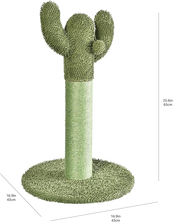 Amazon Basics Cat Scratching Post, Indoor Cactus with Natural Sisal for Kittens with Dangling Ball Toy, Medium, 25.6"H, Green