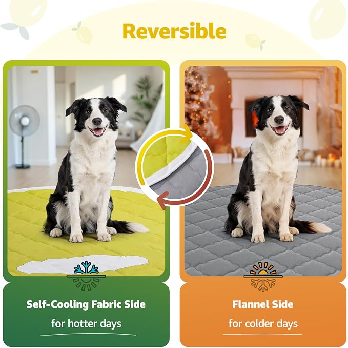 LOOBANI Dog Cooling Mat 38"x50"- Cute Lemon Design Cooling Mat for Dogs (Cool & Warm Side), Waterproof Self-Cooling Mat for Crate, Floor, Car for Small Dogs, Cats, Pet, Yellow 38x50 in