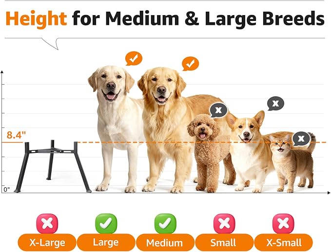 LOOBANI Double Dog Bowl Stand Adjustable 8.2"-11" Width for Large Seniors | Reduces Neck Strain, Non-Slip Rubber Feet, Rust-Proof Stand, Easy Clean, for Senior & Arthritic Dogs