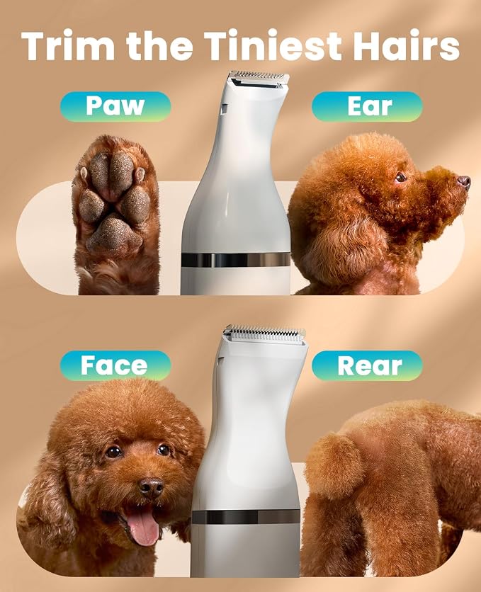 oneisall Dog Paw Trimmer, Small Dog Clippers with Double Blades | Low Noise, Gentle Skin-friendly Design, Cordless Precision Pet Hair trimmer for Grooming, for Paws, Eyes, Ears, Face, Rump