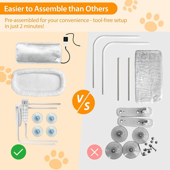 L&W BROS. 2PC Cat Heated Window Perches with Adjustable Thermostat & Timer – Dual Hammocks with Strong Suction Cups, Easy-to-Clean Warm Beds for Multi-Cat Homes, Holds Up to 50lbs Each (M 2PC)