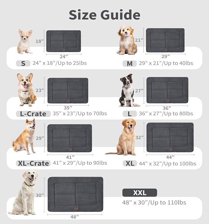 MADE 4 PETS Dog Crate Pad Washable Dog Bed for Small Dogs, 24"x18" | Washable & Reversible, Anti-Slip Kennel Mat for Cozy Sleeping, Soft Fluffy Dog Bed for Indoor & Outdoor Use, , Dark Gray