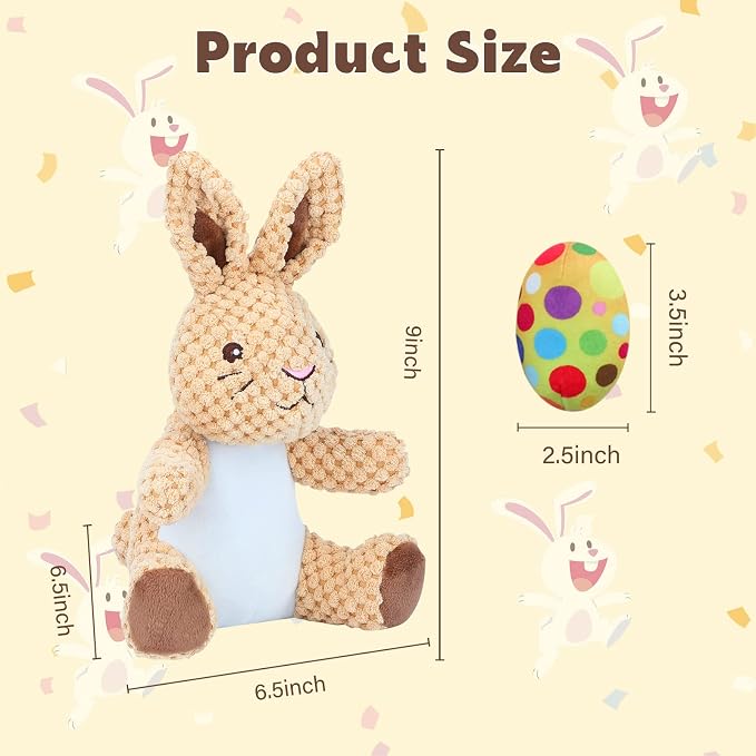Rypet Stuffed Dog Toys Easter Bunny Dog Toy with Egg,Squeaker Plush Pet Toy with Crinkle Paper Interactive Durable Puppy Chew Toys Dogs Easter Gift for Medium Small Dogs
