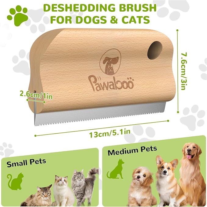 Pawaboo Deshedding Brush for Dogs & Cats, Dog Hair Removal Comb | Grooming Shedding Brush with Ergonomic Gripping for Short Hair Dogs and Cats, Hangable Pet Cleaning Comb Supplies, 5.1 Inch
