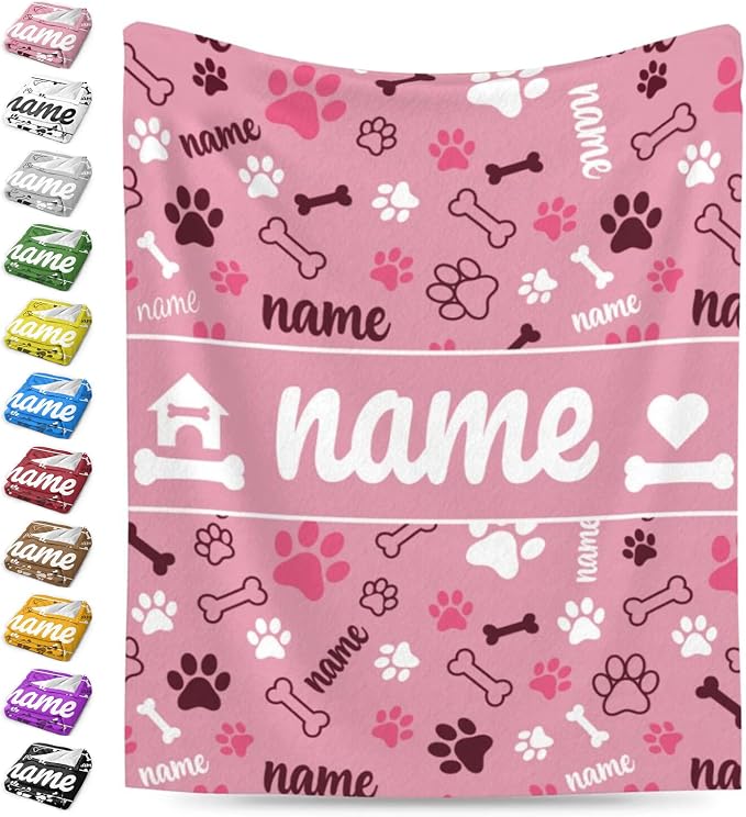 Nxwdwqa Personalized Dog Name Blanket Throws with Photos, Custom Pet Name Blanket, Dog Gifts for Pet Lovers, Customized Puppy Blanket for Adult Kid Birthday Christmas Fathers Mothers Valentines Gift