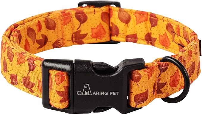 ARING PET Fall Dog Collar, Cute Autumn Maple Leaves Cotton Lightweight Pet Collars with Quick Release Buckle for Puppy Small Medium Large Boy Girl Dogs-XS